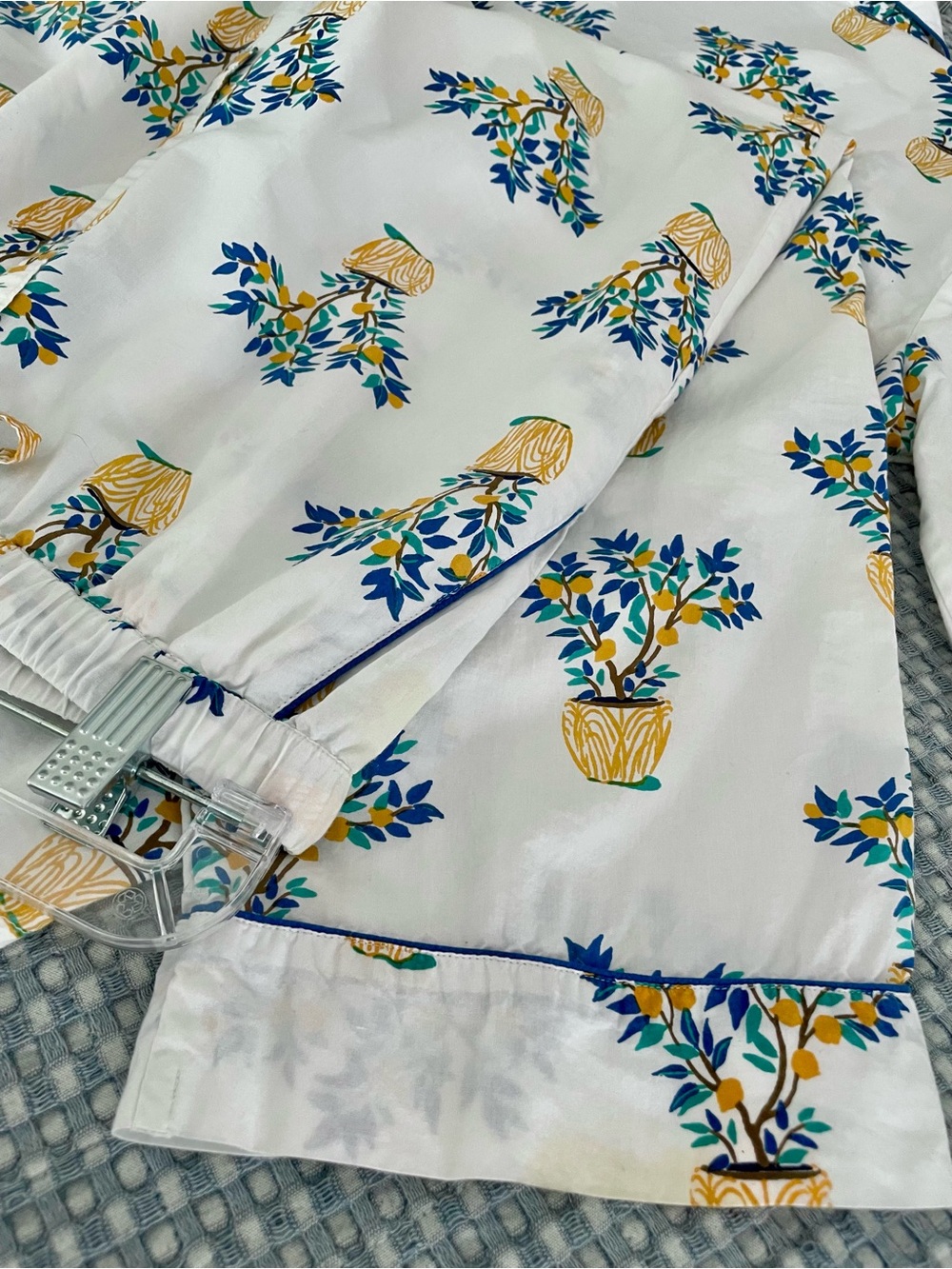 Printfesh Pajamas M Button Top Pants Lemon Tree Potted Plant Print 2 Piece SET - Picture 16 of 16